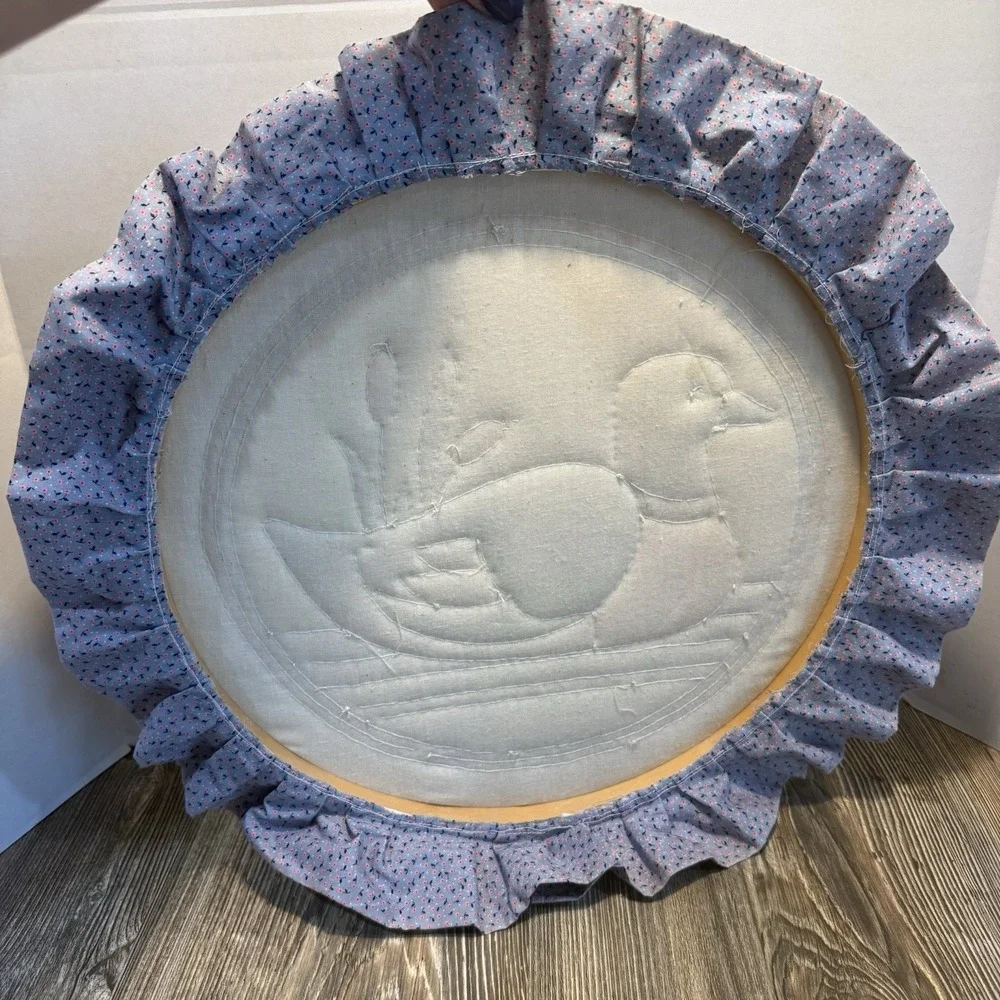 Handmade Vintage Cloth Wood Round Ring Duck Wall Hanging Lace ‎ Cottage